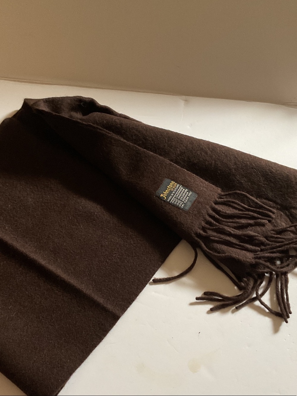 Johnstons of Elgin Dark Brown Cashmere Scarf with Fringes